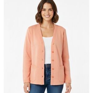 Button Down Cardigan with Patch Pockets, Women’s M possibly, Peach